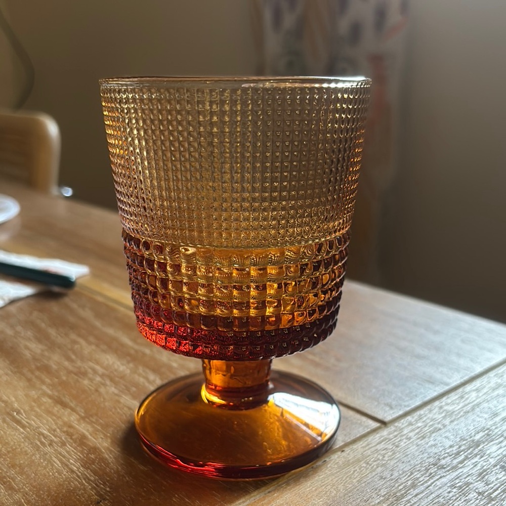 Vintage Textured Goblet | Amber Glass